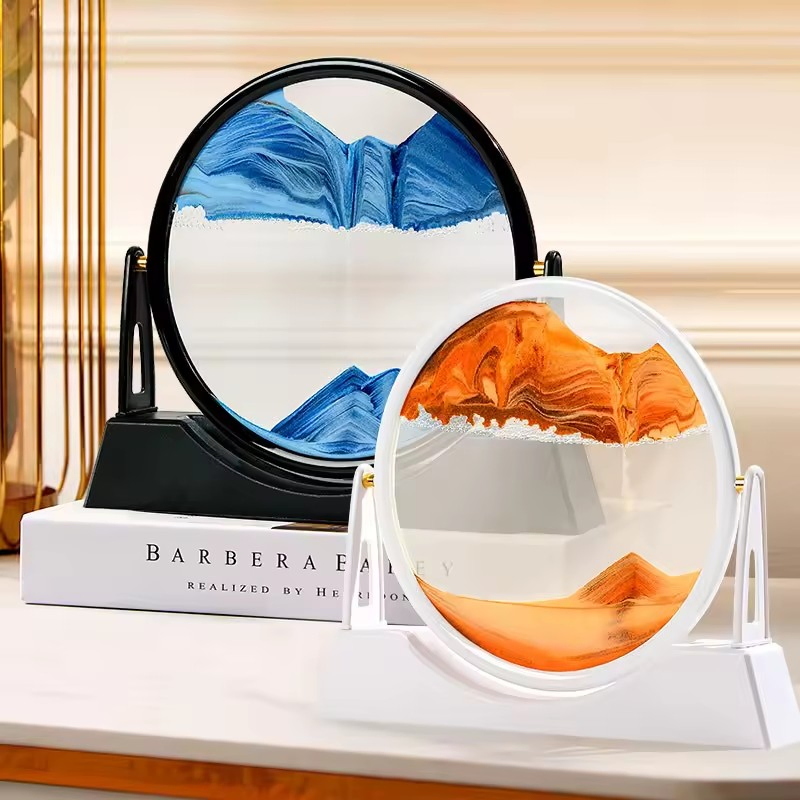 Creative Home Decoration Table - Moving Sand Art Picture, Round Glass 3D Sand Painting Art