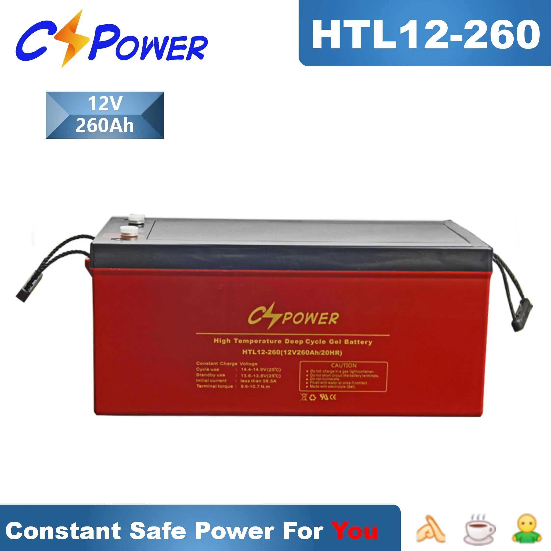 Cspower Deep Cycle Gel Htl12-200 12V 200ah Solar Battery with IEC 61427/IEC 60896/ CE Certificate