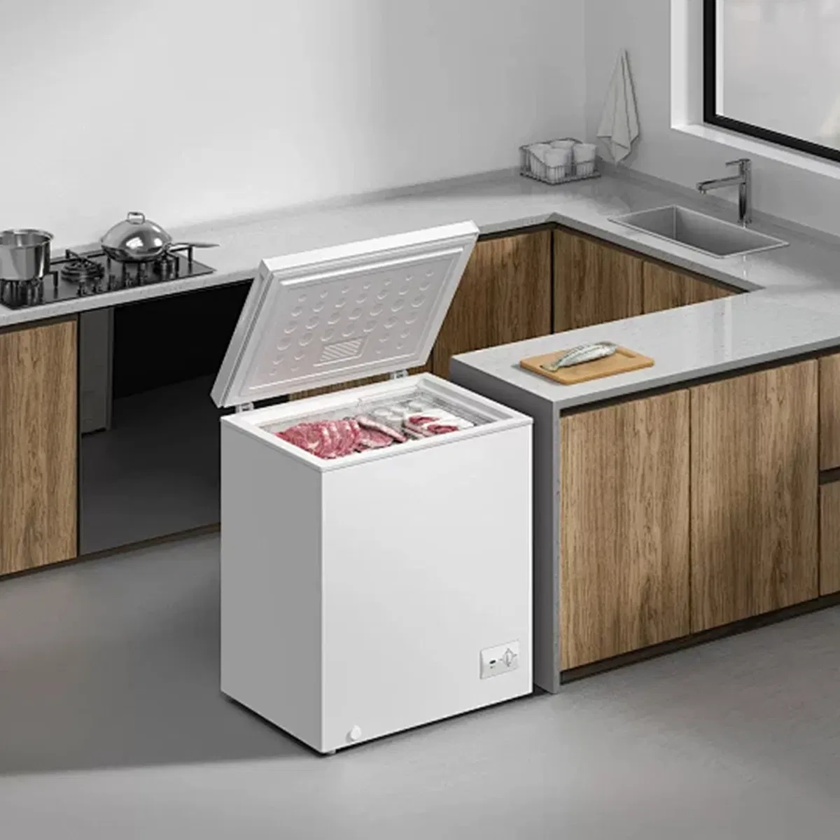 Low Energy Environmental Protection Chiller Commercial Chest Refrigerator Direct Cooling Top Open Showcase Deep Freezer for Ice-Cream Storage