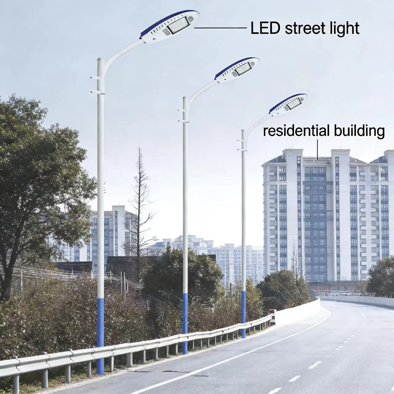 Blue-White Single Arm LED Street Light for Municipal &amp; Community Main Roads