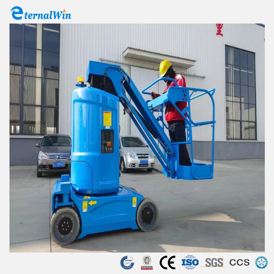 Electric Work Platform Vertical with Rotating Arm for Confined Spaces Telescopic Lifting Mast