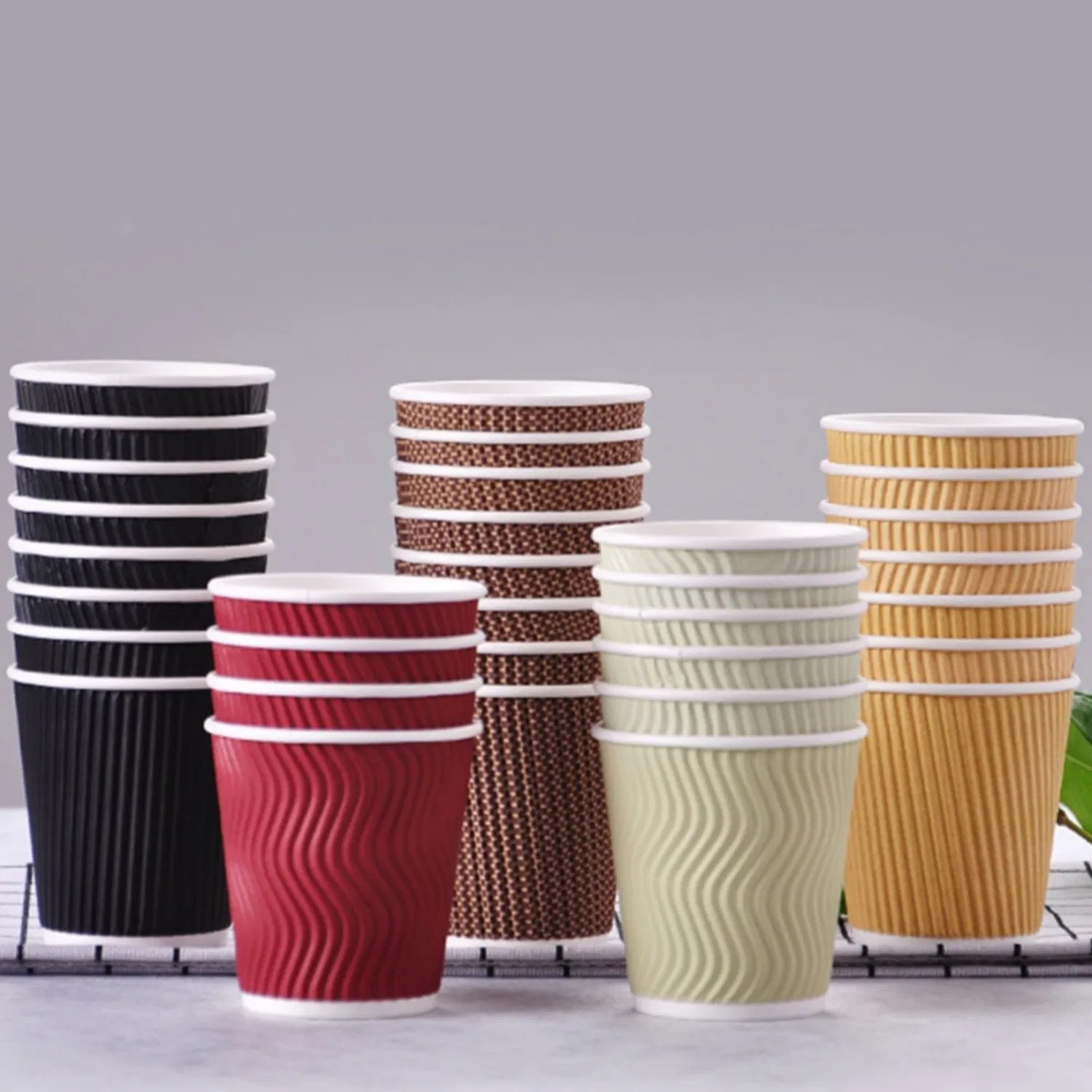 Luxury Embossed Corrugated Cups with Wallpaper Inspired Texture for High End Hotel Room Beverage Amenities