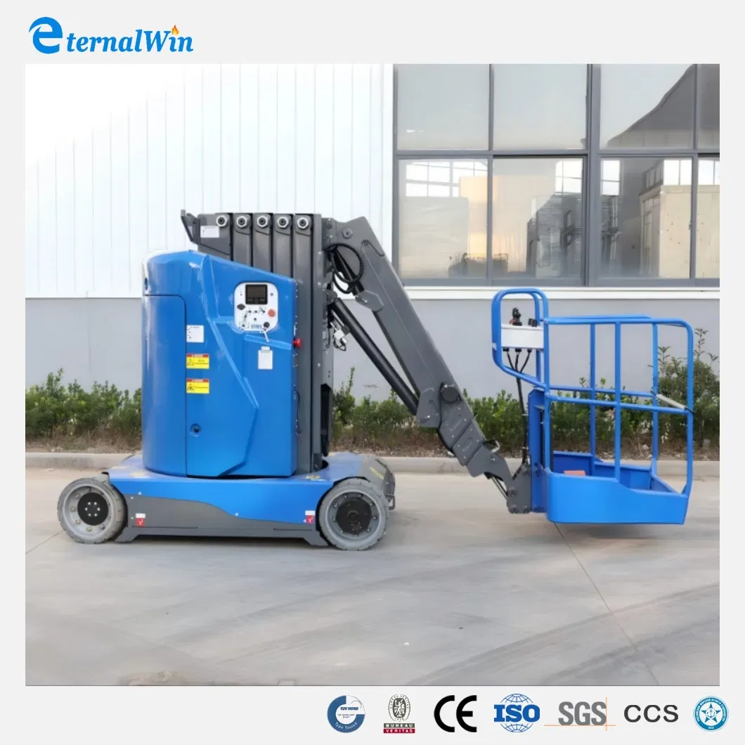 Electric Work Platform Vertical with Rotating Arm for Confined Spaces Telescopic Lifting Mast
