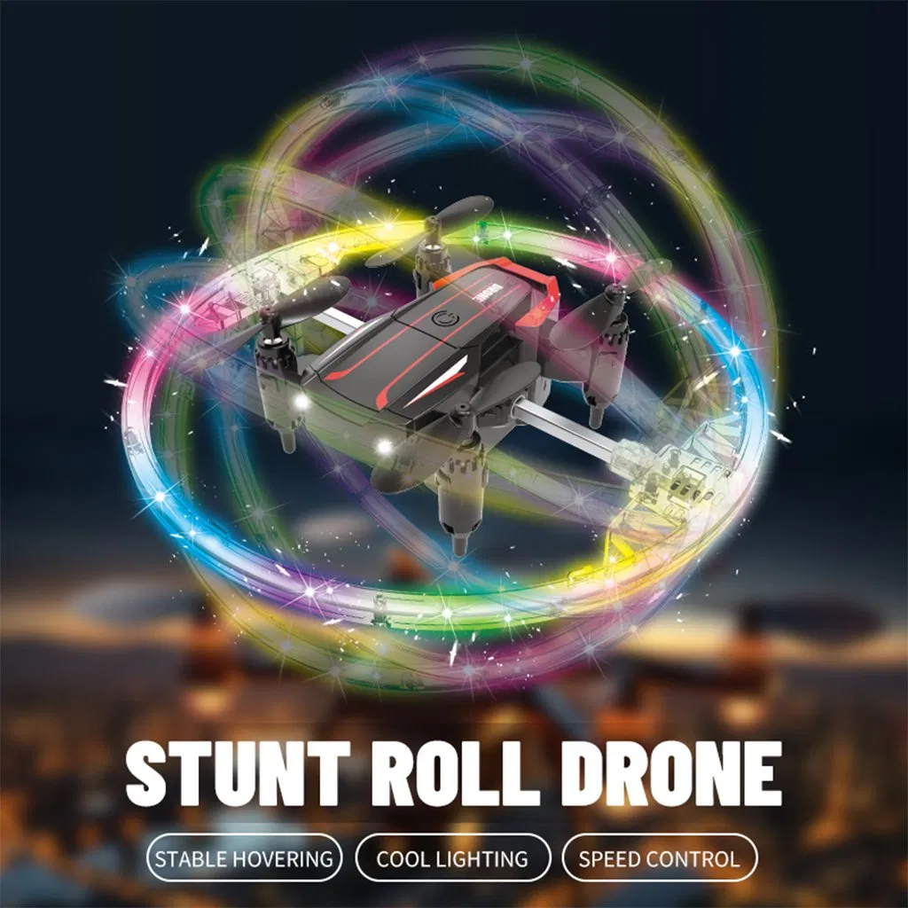 Kids Toy Remote Control Stunt Rolling Colorful Lighting Drone with Four Side Obstacle Avoidance 360 Degree Rotation and Night