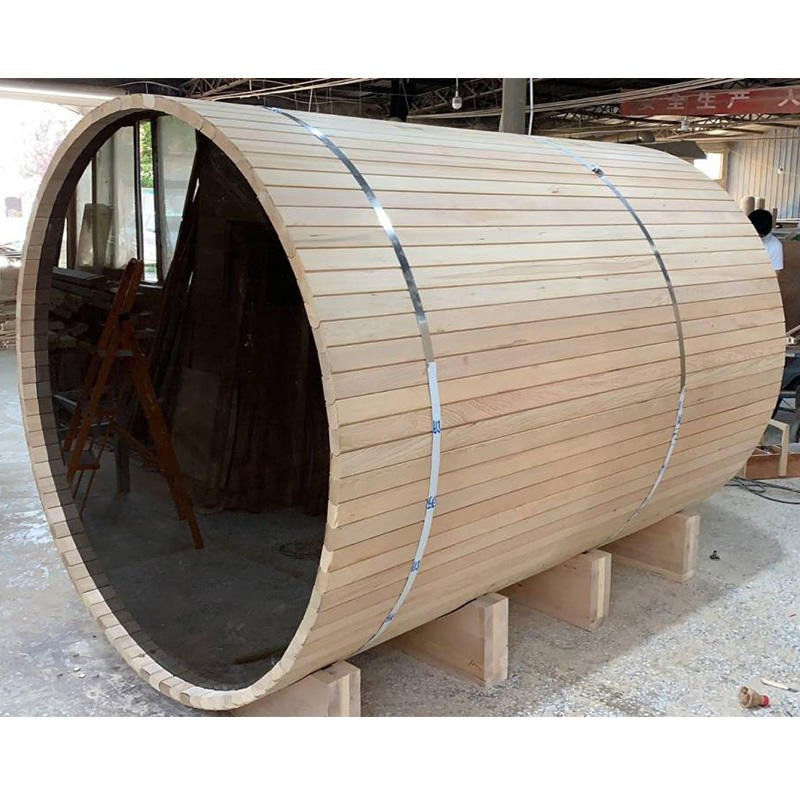 Panoramic Hemlock Wooden Barrel Outdoor Steam Sauna Room for Nature-Inspired Relaxation