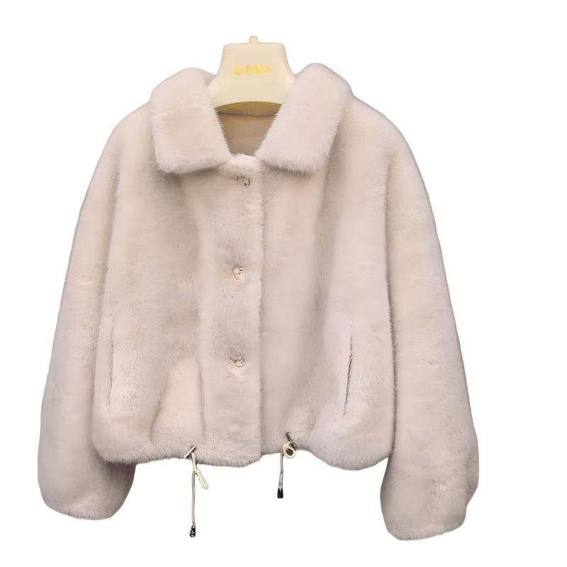 Short Faux Fur Coat with Designer-Inspired Collar and Natural Texture