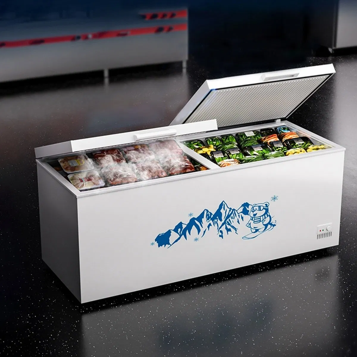 Low Energy Environmental Protection Chiller Commercial Chest Refrigerator Direct Cooling Top Open Showcase Deep Freezer for Ice-Cream Storage