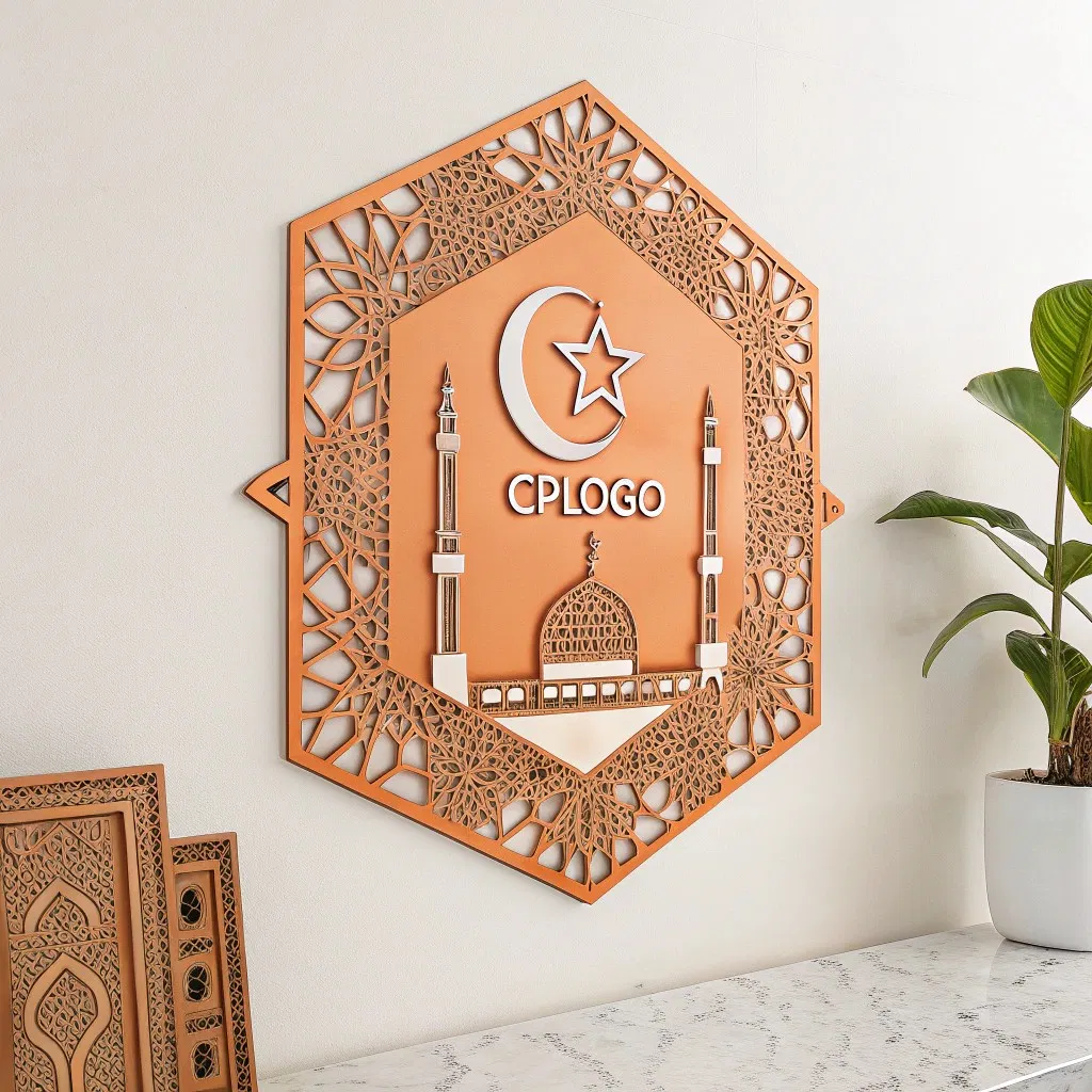 Customized Modern Metal Kalima Calligraphy Ancient Wood Wall Islamic Art