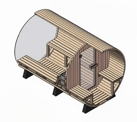 Panoramic Hemlock Wooden Barrel Outdoor Steam Sauna Room for Nature-Inspired Relaxation
