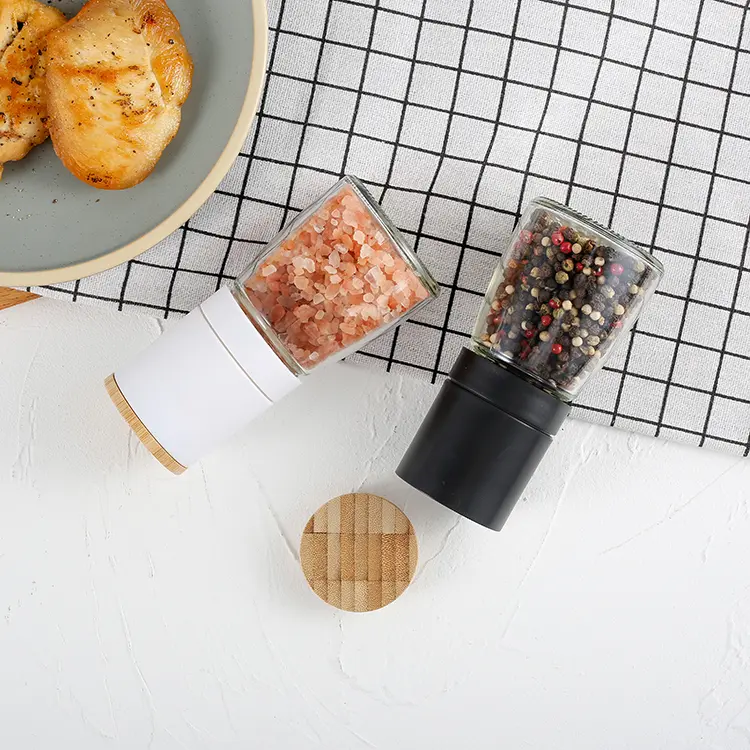 Custom Manual Salt and Pepper Grinder with Bamboo Lid 5