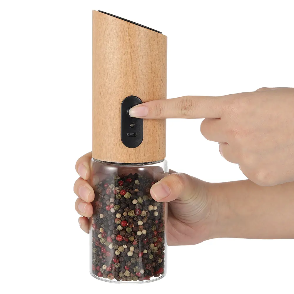 Custom Gravity Wooden Salt and Pepper Grinder with Rechargeable Battery 