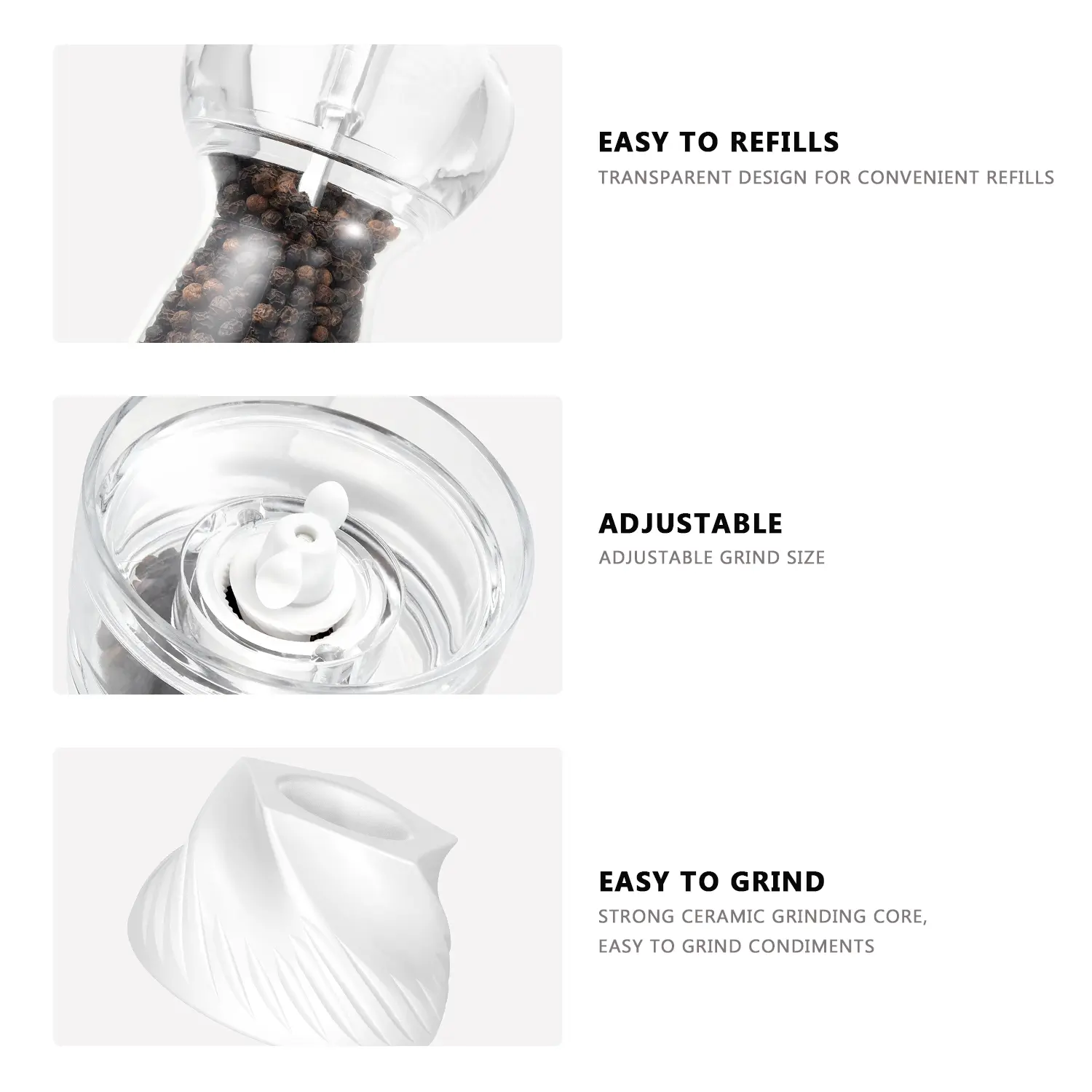 Custom Classical Handheld Pepper Grinder with Acrylic Bottle 6