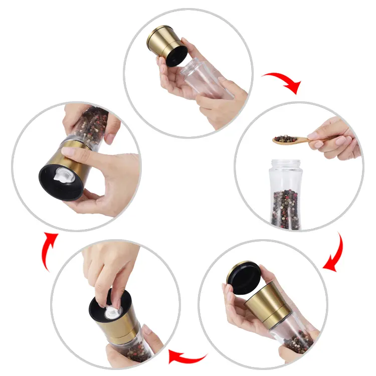 ODM Gold Pepper Grinder Set with Glass Jar