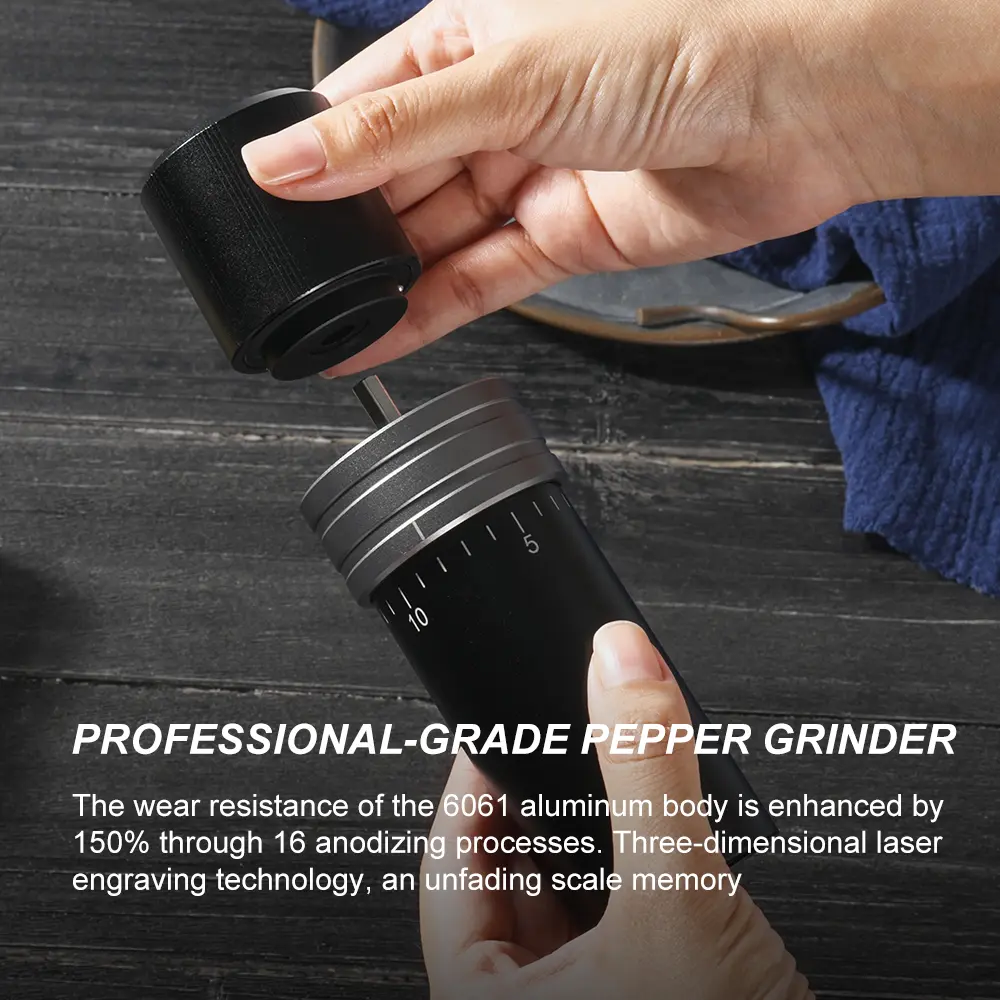 Custom Aluminum Alloy Salt and Pepper Grinder with S/S Grinding Burr 