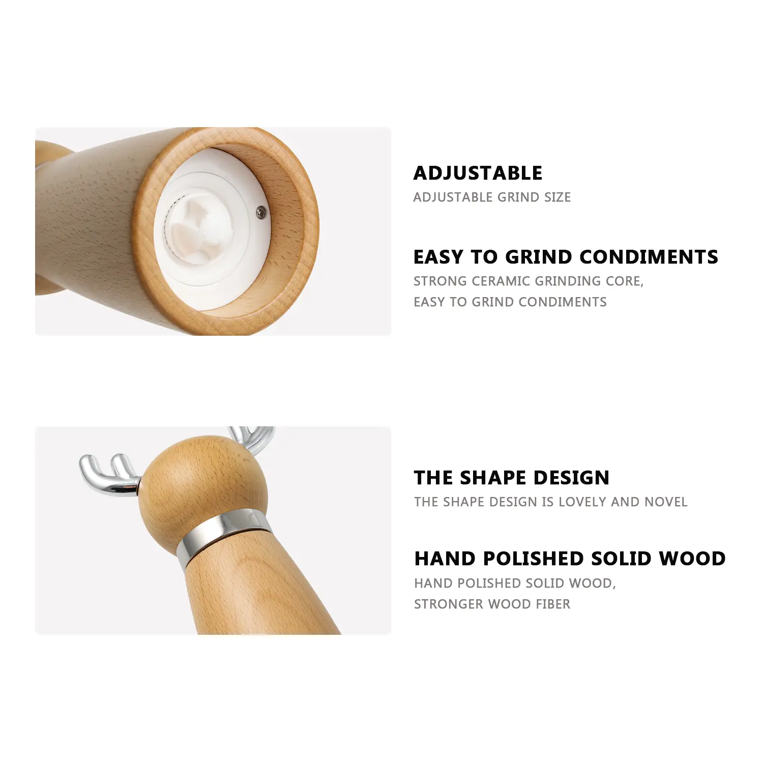 Wholesale Animal-Shaped Beech Wood Spice Mills 