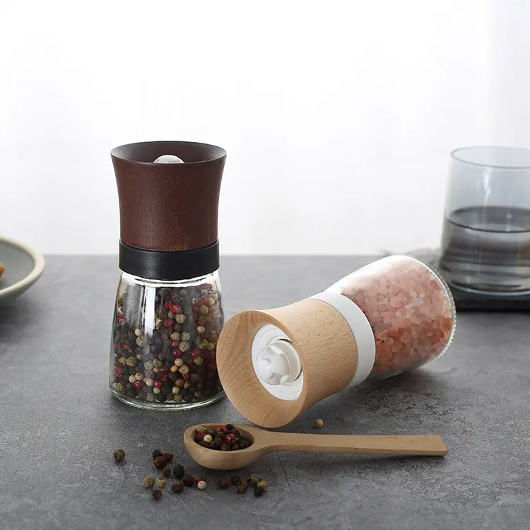 Custom Wood Salt & Pepper Grinder with Glass Jar Quotes, Factory
