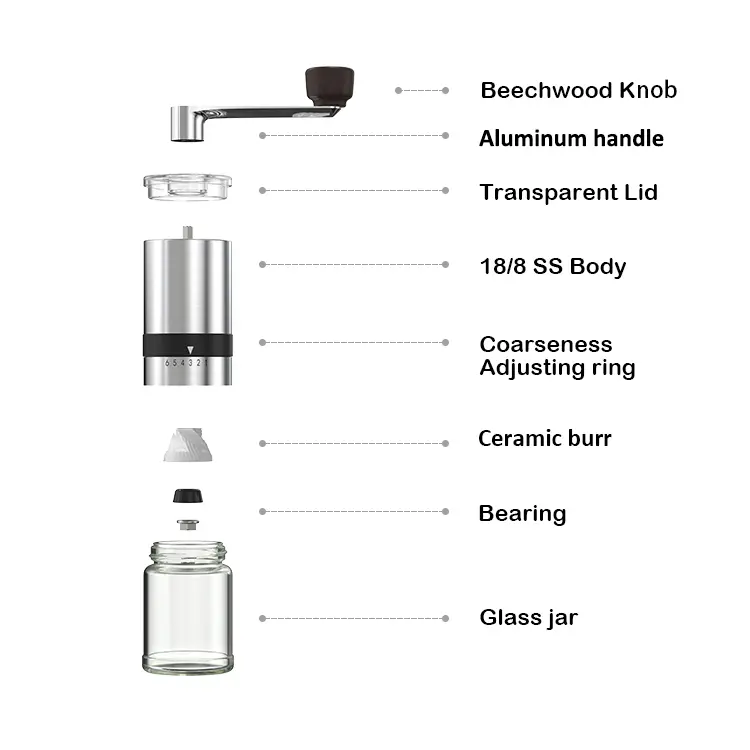 Buy Customized Manual Coffee Grinder with Glass Bottle Company, Factory