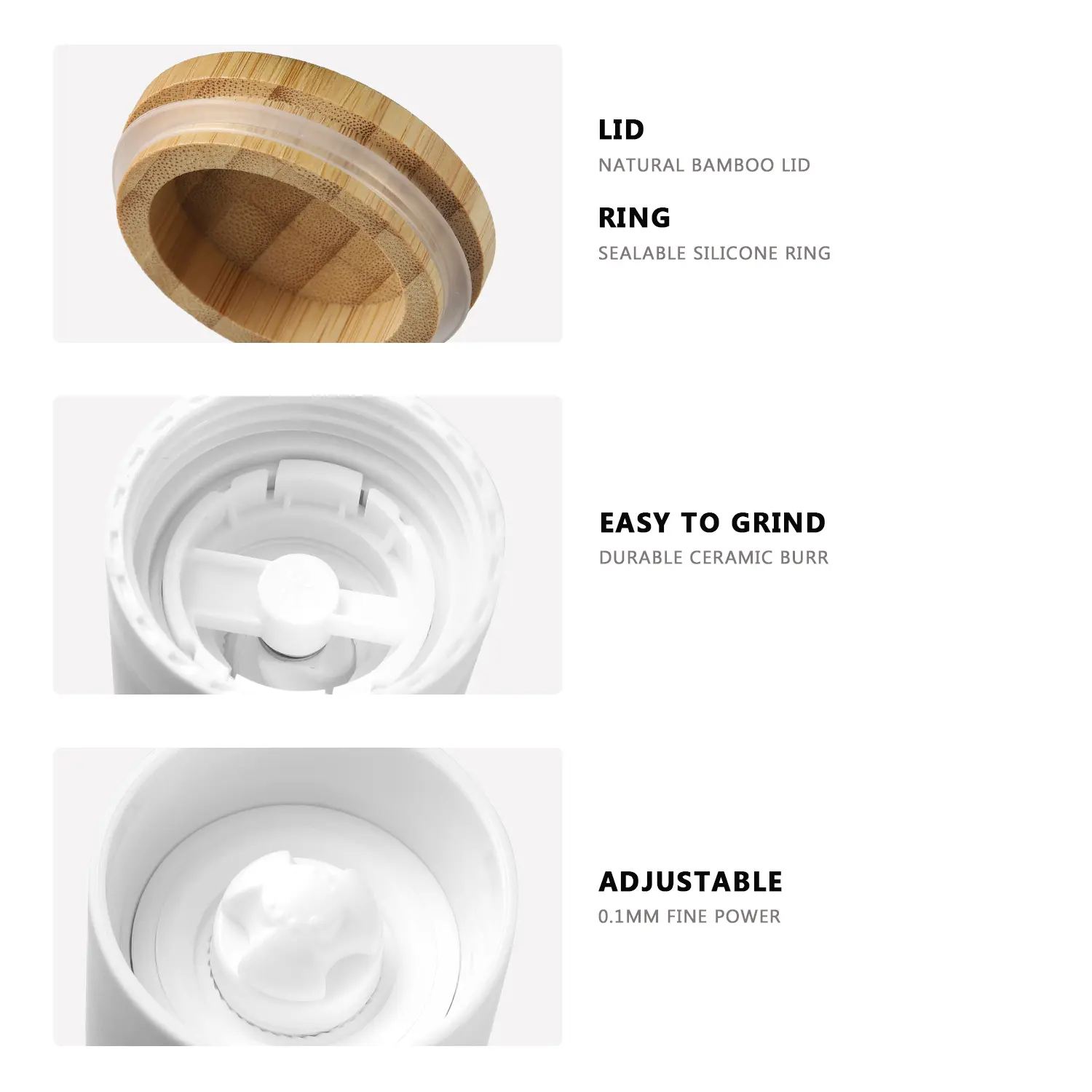 Custom Manual Salt and Pepper Grinder with Bamboo Lid