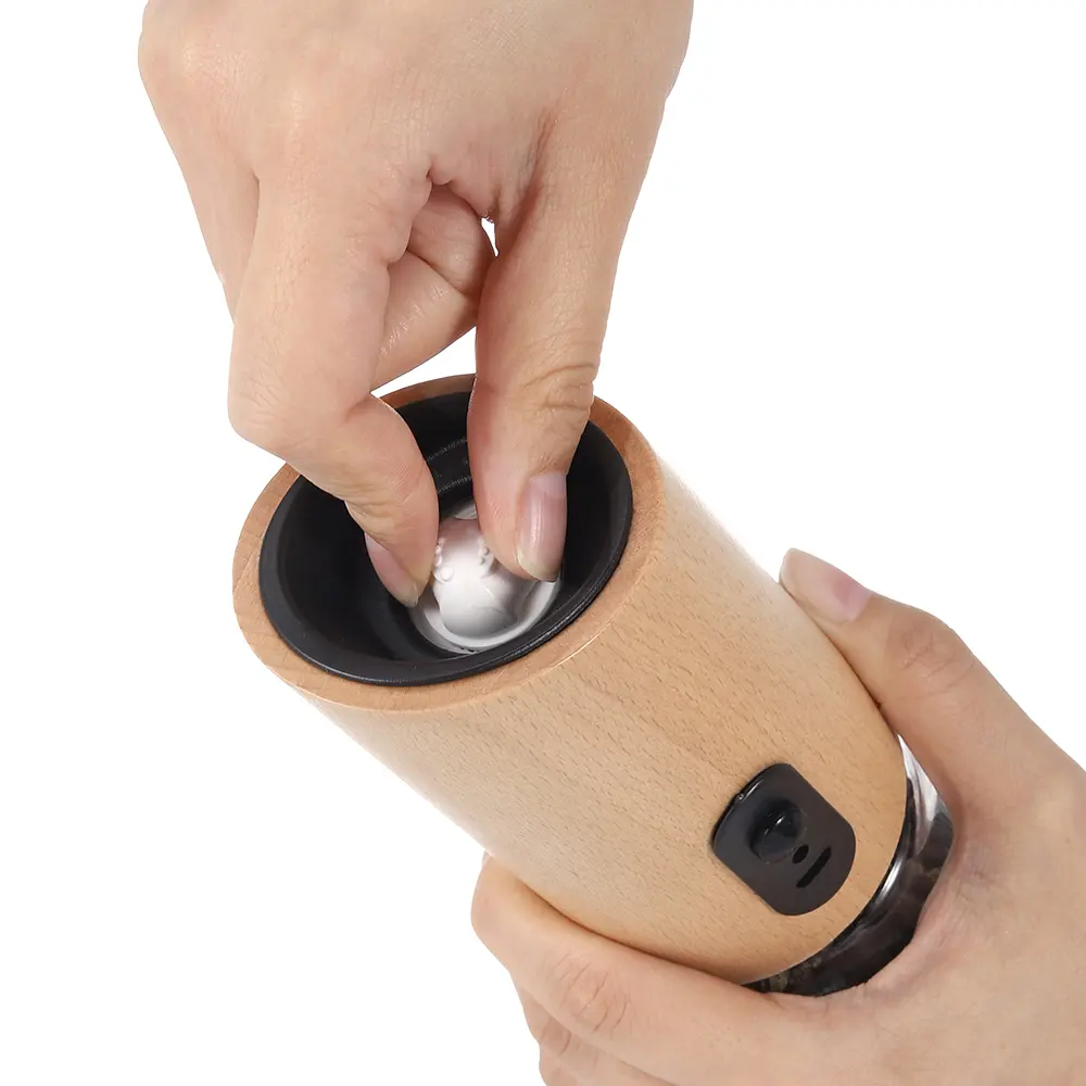 Custom Gravity Wooden Salt and Pepper Grinder with Rechargeable Battery 