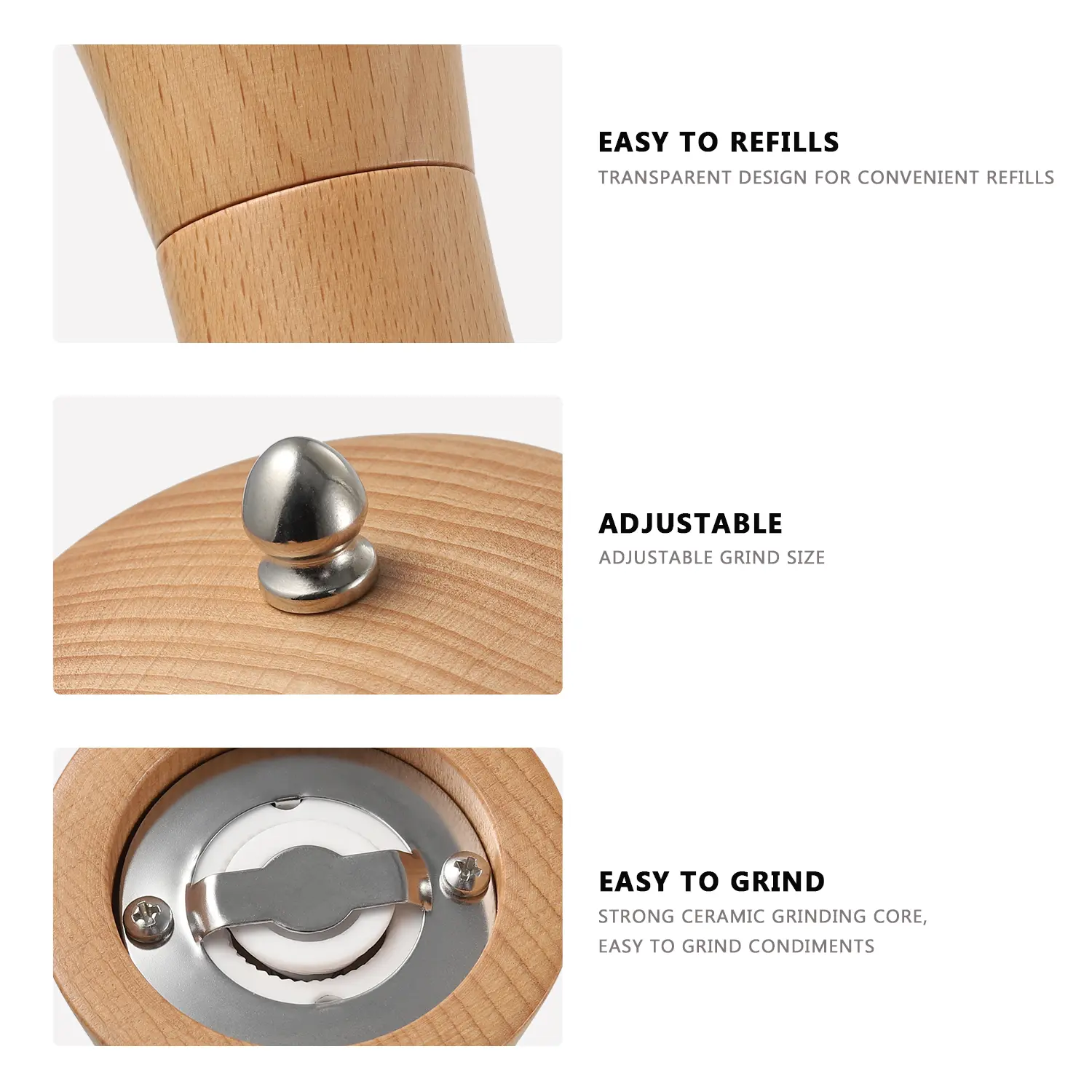 Wholesale Wooden Adjustable Pepper Grinder 5