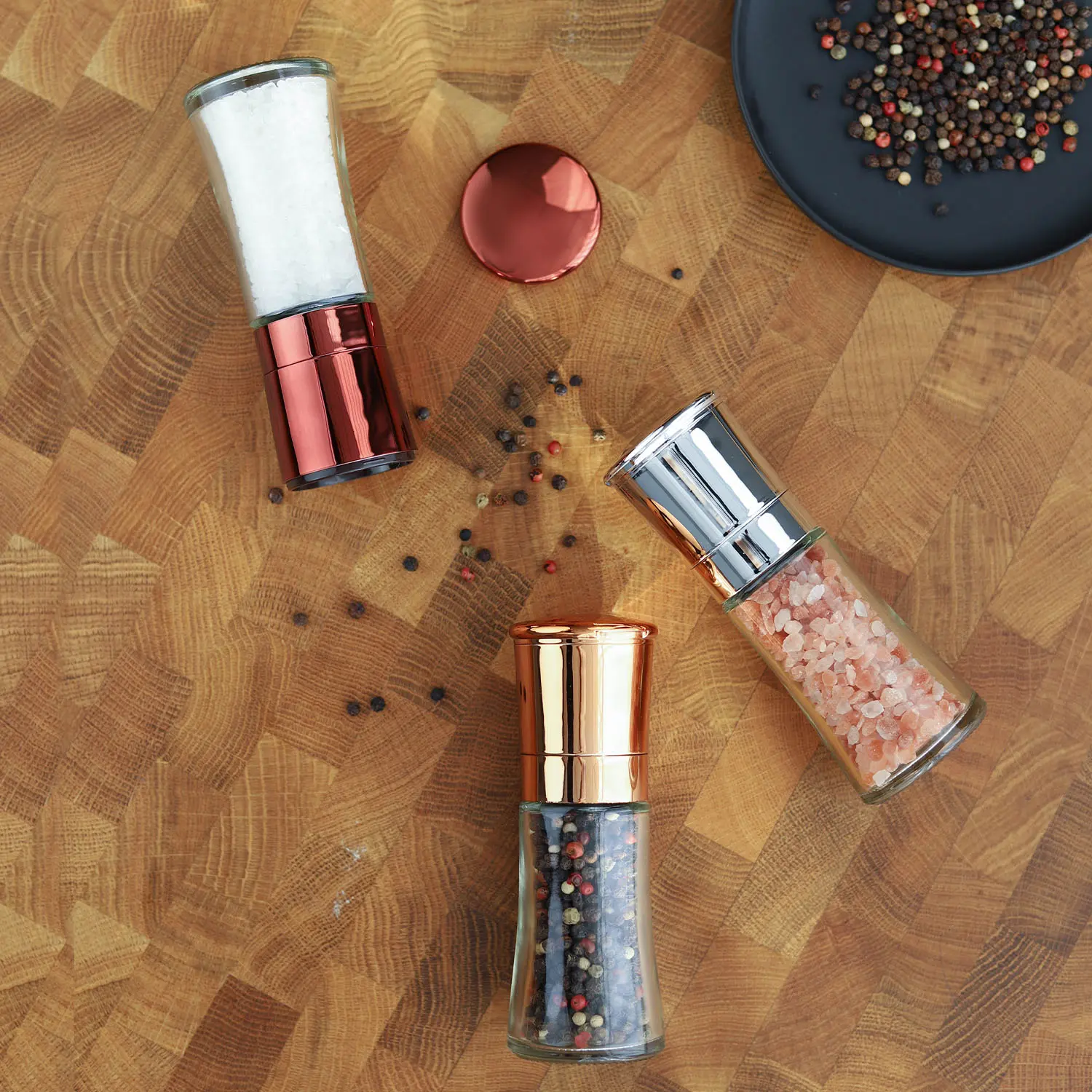 Vibrant colored salt and pepper grinders