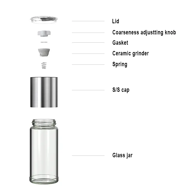ODM Glass Salt and Pepper Grinder with Rotating Shaker Cap
