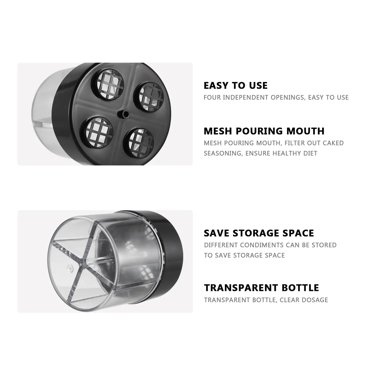 Plastic Pepper and Salt Shaker with 4 Compartments
