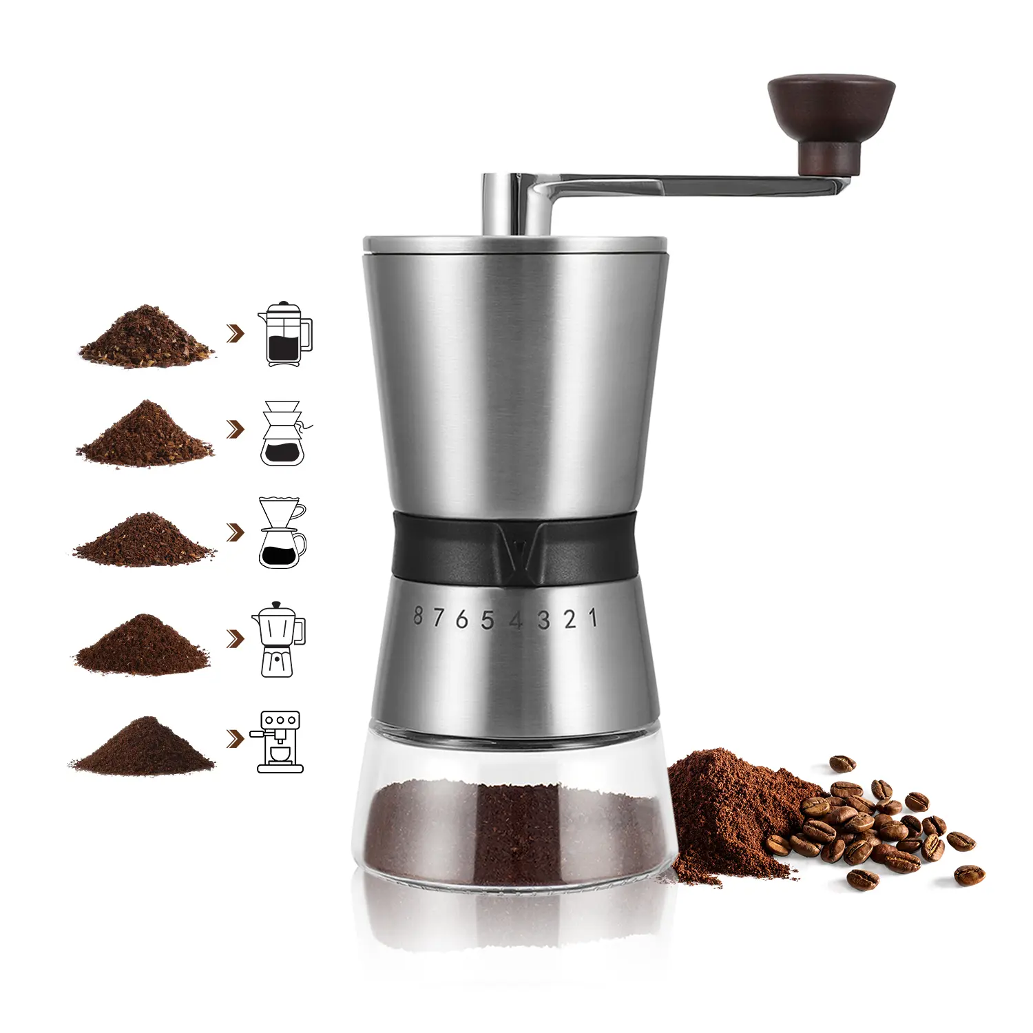Custom Coffee Burr Hand Grinder with 8 External Adjustments