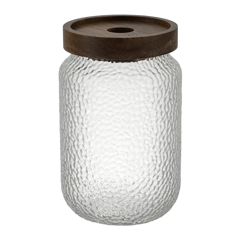 Wholesale Acacia Bamboo High Borosilicate Glass Storage Jar