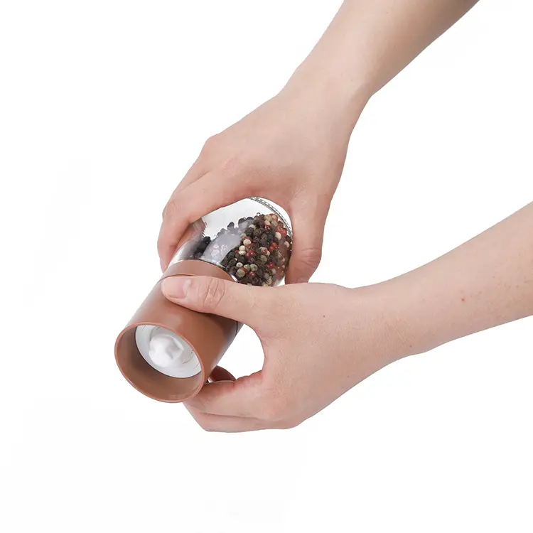 Custom Brown Portable Salt and Pepper Grinder with Adjustable Burr