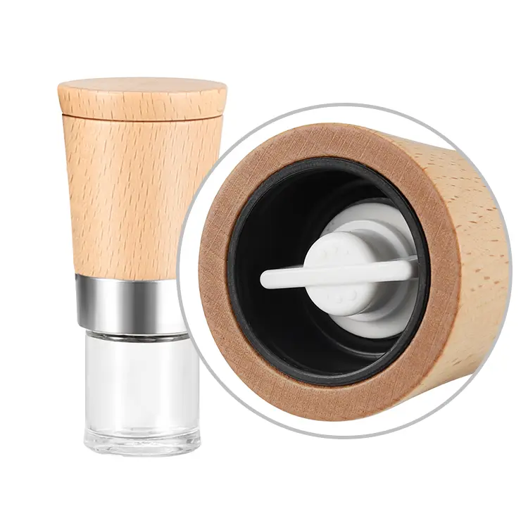 ODM Mini Wooden Spice Mill Set with Wooden Base