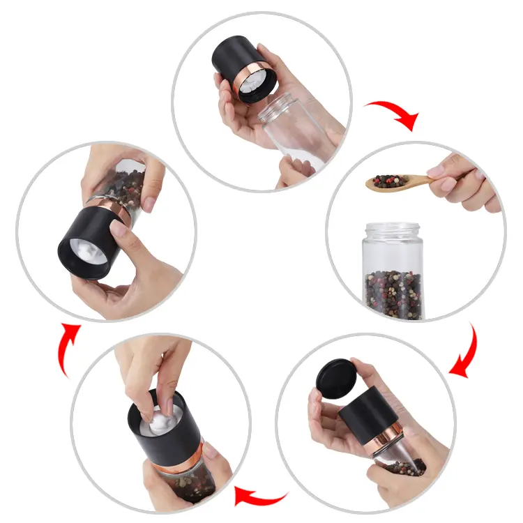 ODM Customized Black Peppercorn Mill with Glass Bottle