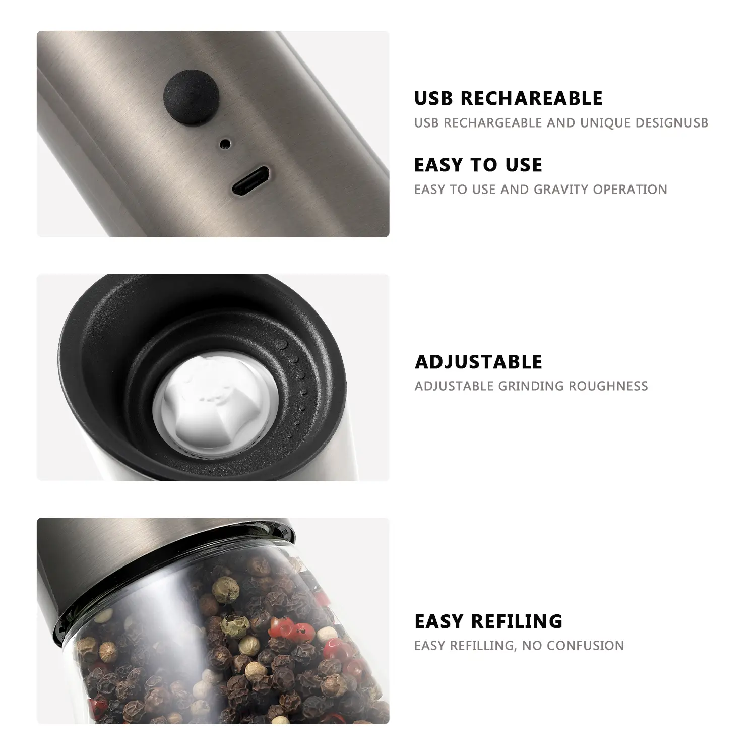 Wholesale Gunmetal Gray Gravity Pepper Grinder Set