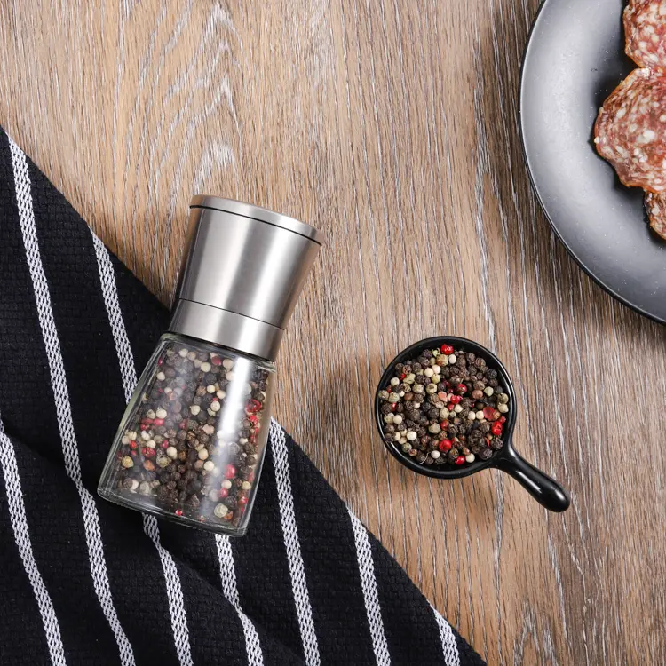 Brushed stainless steel manual pepper mill grinder