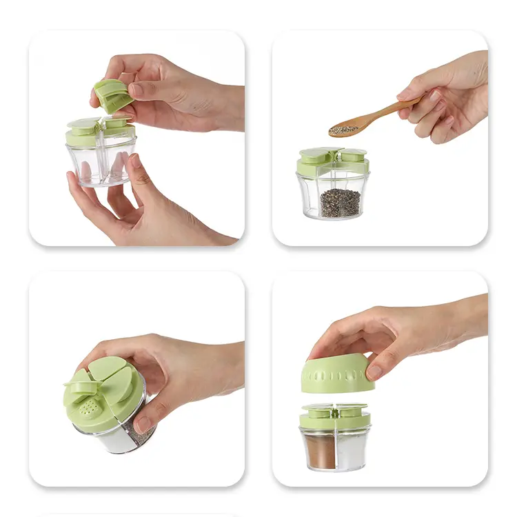Four compartment spice grinder features