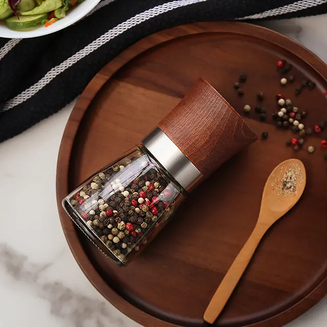 Custom Compact Manual Wood Pepper Grinder with Adjustable Burr