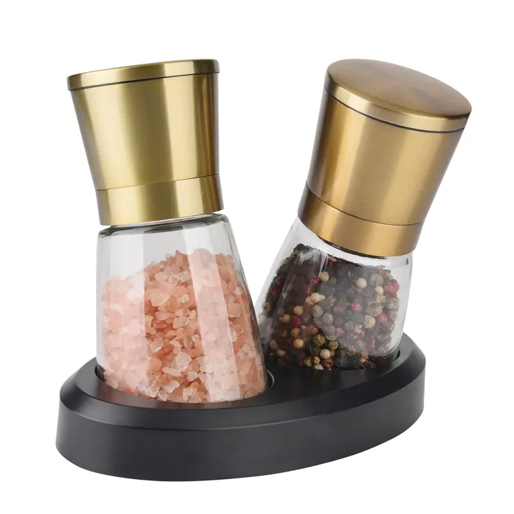 Buy Gold Metal Salt and Pepper Grinder Set with Base Companies, Quotes
