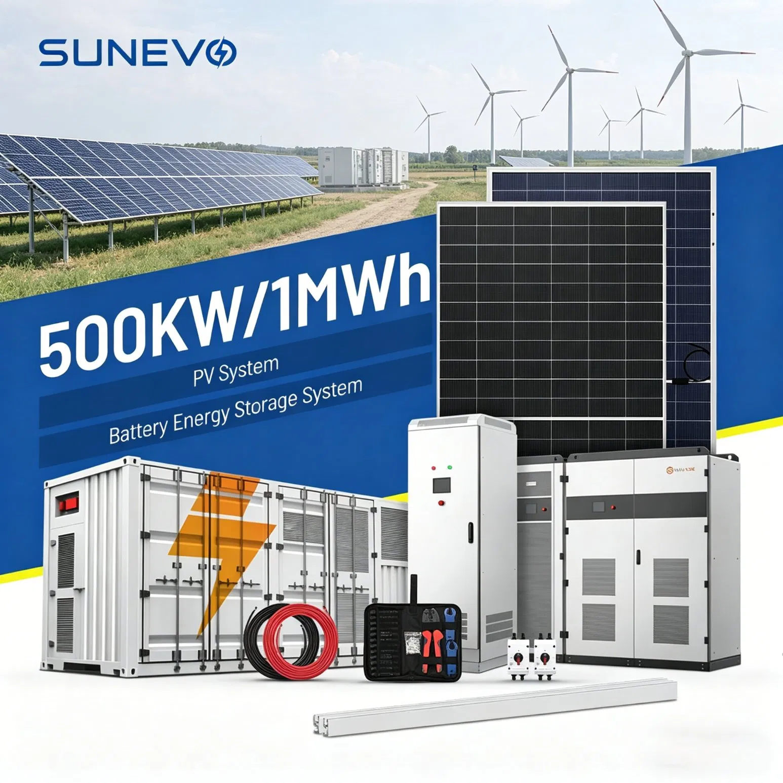 Sunevo 500kw 1mwh Sistema de Armazenamento de Energia Solar Híbrido Bess Containerizado com Certificação TUV para Sistema Microgrid de Ilha