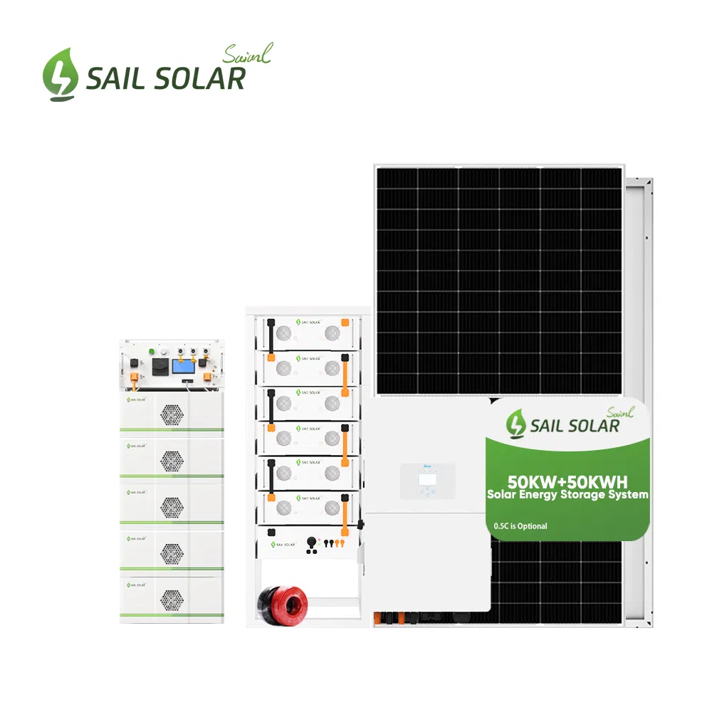 Sistema de Energia Solar com Vela 30kw 40kw 50kw Sistema Híbrido de Uso Comercial com Armazenamento Fotovoltaico Inversor Deye com Bateria de Lítio 30kwh 60kwh 100kwh 200kwh