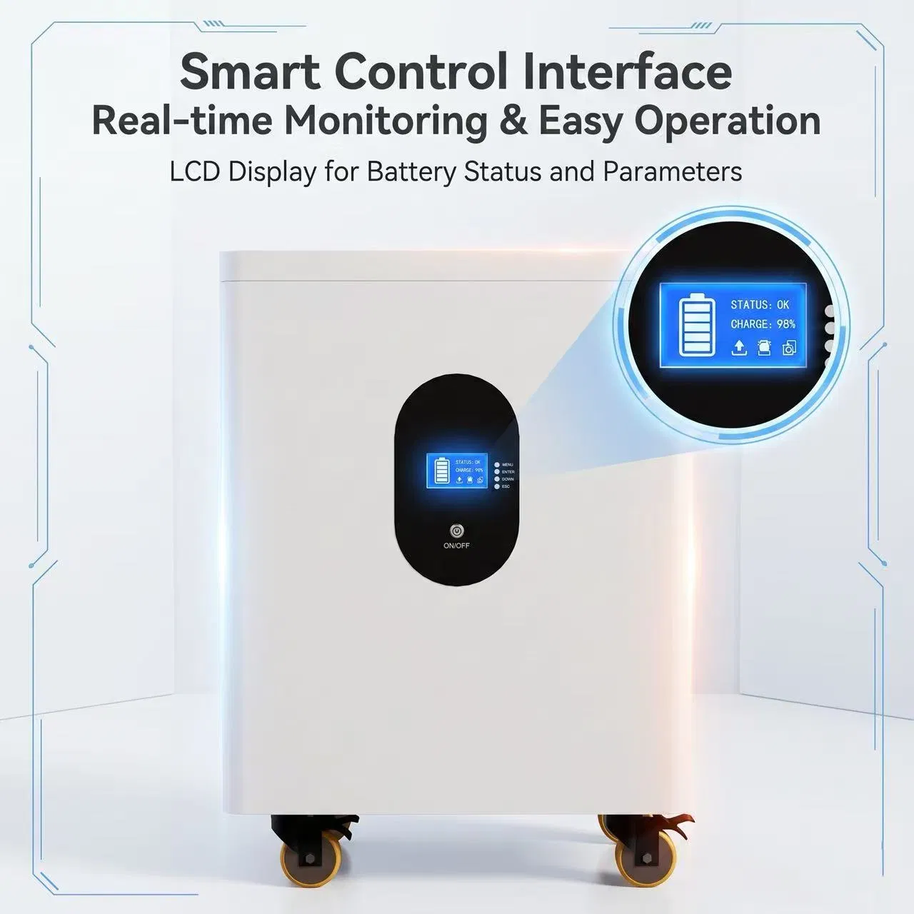 51.2V LiFePO4 Sistema de Armazenamento de Bateria para Casa com Rodas Móveis e BMS Inteligente para Armazenamento de Energia Solar Residencial