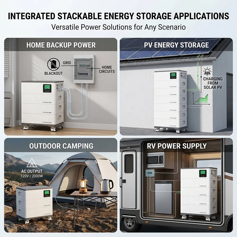 51.2V 20.48kwh 400ah LiFePO4 Sistema de Armazenamento de Energia Solar em Casa Powerwall Empilhável 10kwh 15kwh 20kwh para Inversor Híbrido