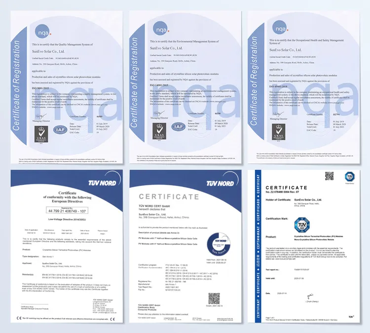 Certificados de Qualidade CE e TUV