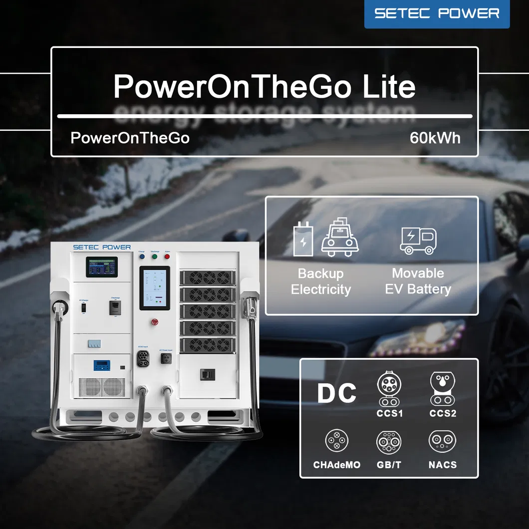 Sistema de Energia Solar Portátil CCS CHAdeMO NACS 60kWh Bateria de Armazenamento de Energia Bateria de Armazenamento Solar