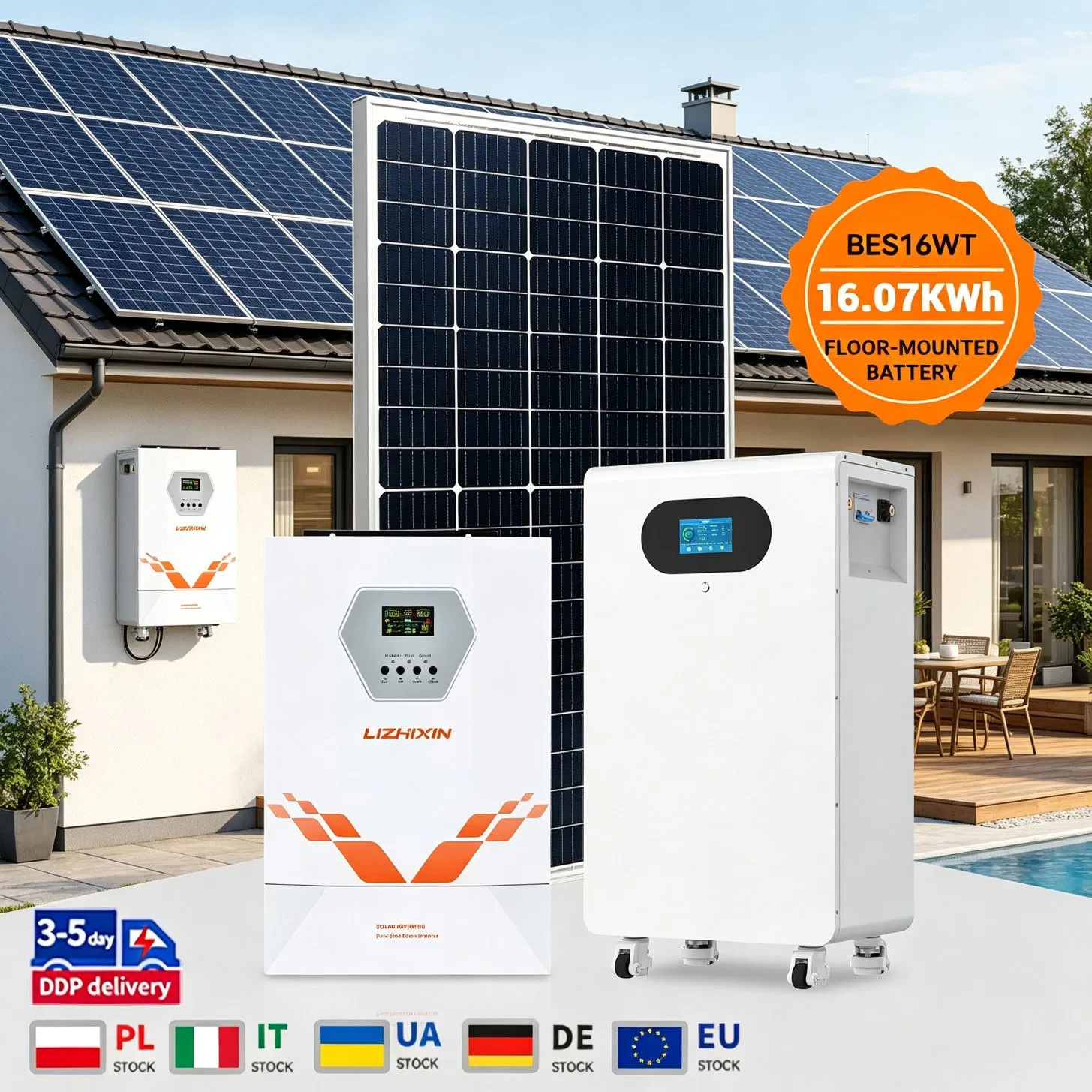 51.2V 16.07kwh 314ah LiFePO4 Bateria de Piso Powerwall 15kwh 300ah para Sistema de Armazenamento de Energia Solar Residencial com Inversor Híbrido