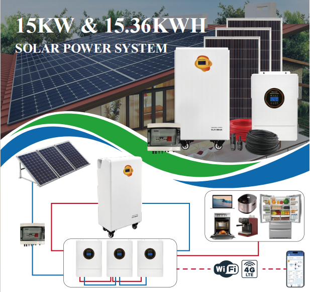 Complete 20kw Sistema de Energia Solar 5kw 10kw 12kw 15kw Sistema de Energia Solar Híbrido para Uso Residencial Sistema de Painéis Fotovoltaicos Solar com Armazenamento em Bateria de Lítio