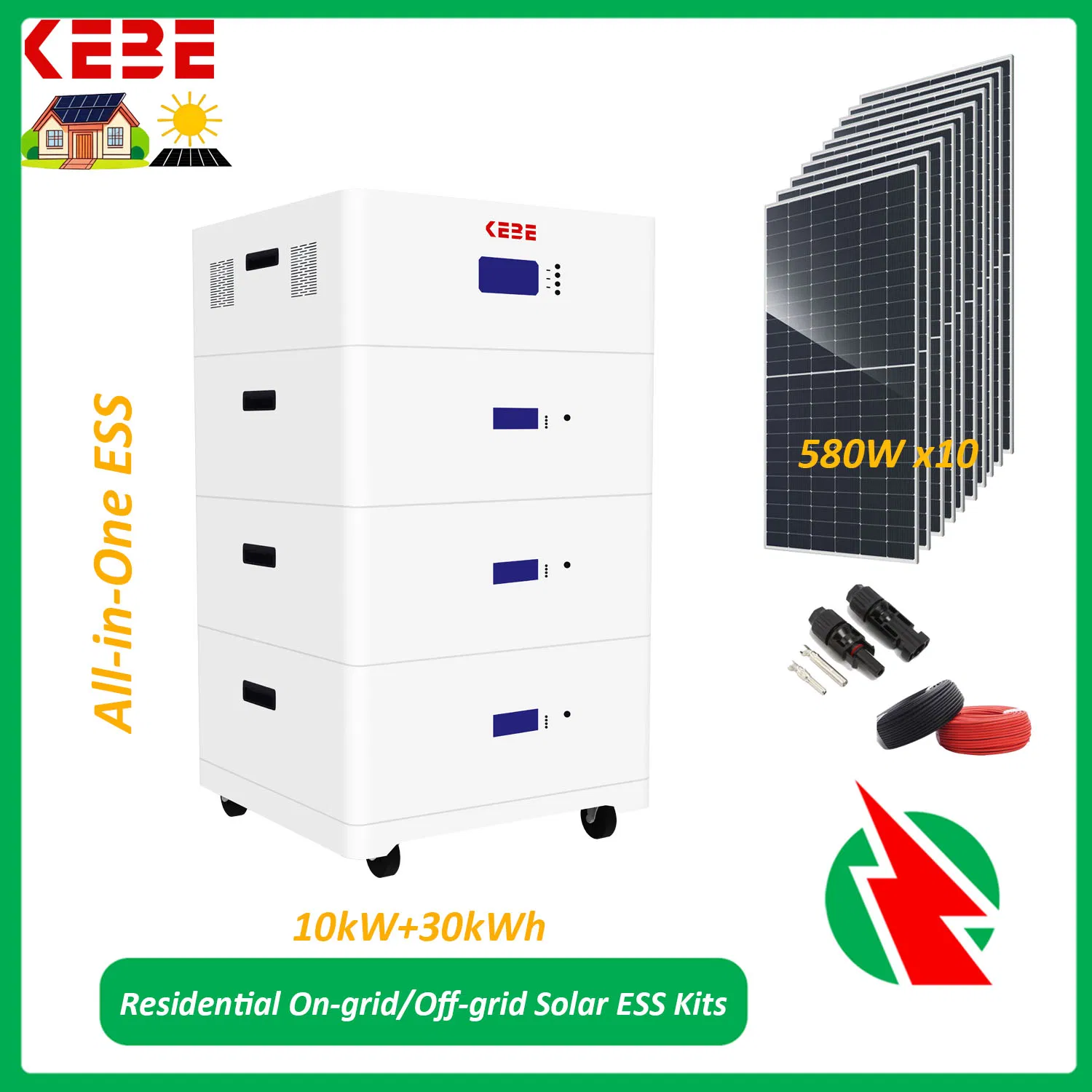 Sistema de Energia Solar Residencial Híbrido On-Grid Off-Grid com Bateria de Lítio para Casa W/ 10kw Inversor Integrado e 20kwh 30kwh 40kwh 50kwh Sistema de Armazenamento de Energia