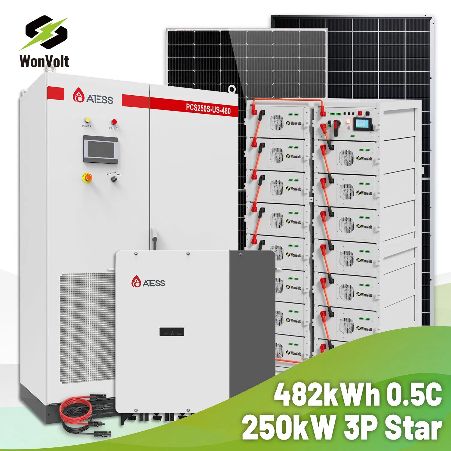 Fazenda Solar Wonvolt 0.5MW 1mwh 1.5MW 3mwh 2.5MW 10mwh Sistema de Armazenamento de Energia Bess com Inversor de Painel Solar Suportes para Baterias