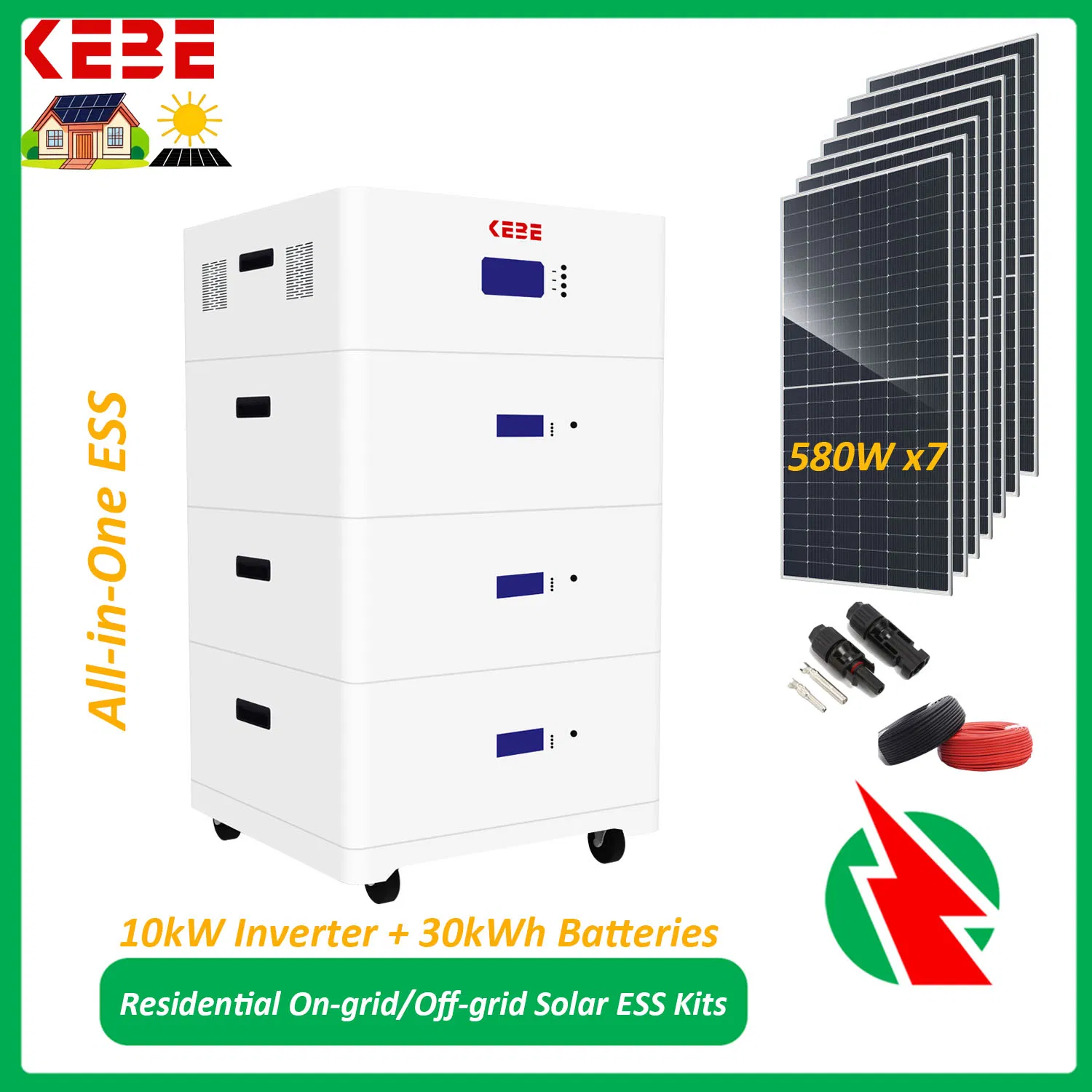 Sistema de Energia Solar Residencial Híbrido On-Grid Off-Grid com Bateria de Lítio para Casa W/ 10kw Inversor Integrado e 20kwh 30kwh 40kwh 50kwh Sistema de Armazenamento de Energia