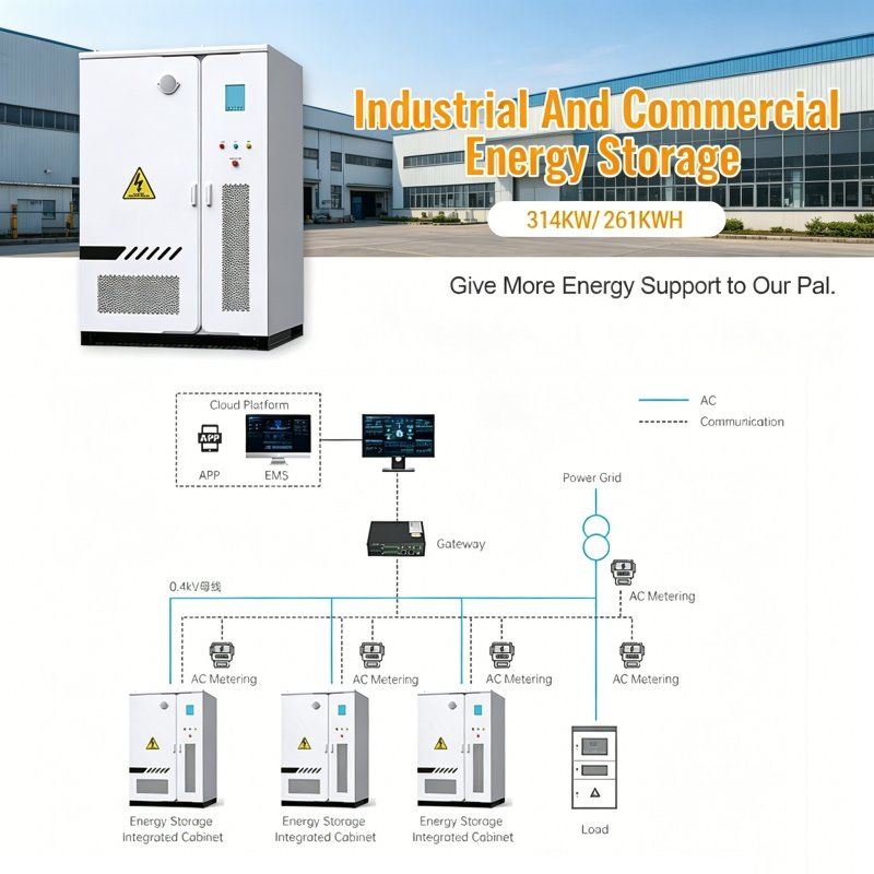 112kwh 241kwh 261kwh Sistema de Armazenamento de Energia em Bateria de Lítio Tudo em Um Contêiner de Resfriamento a Ar Com solução comercial de energia solar