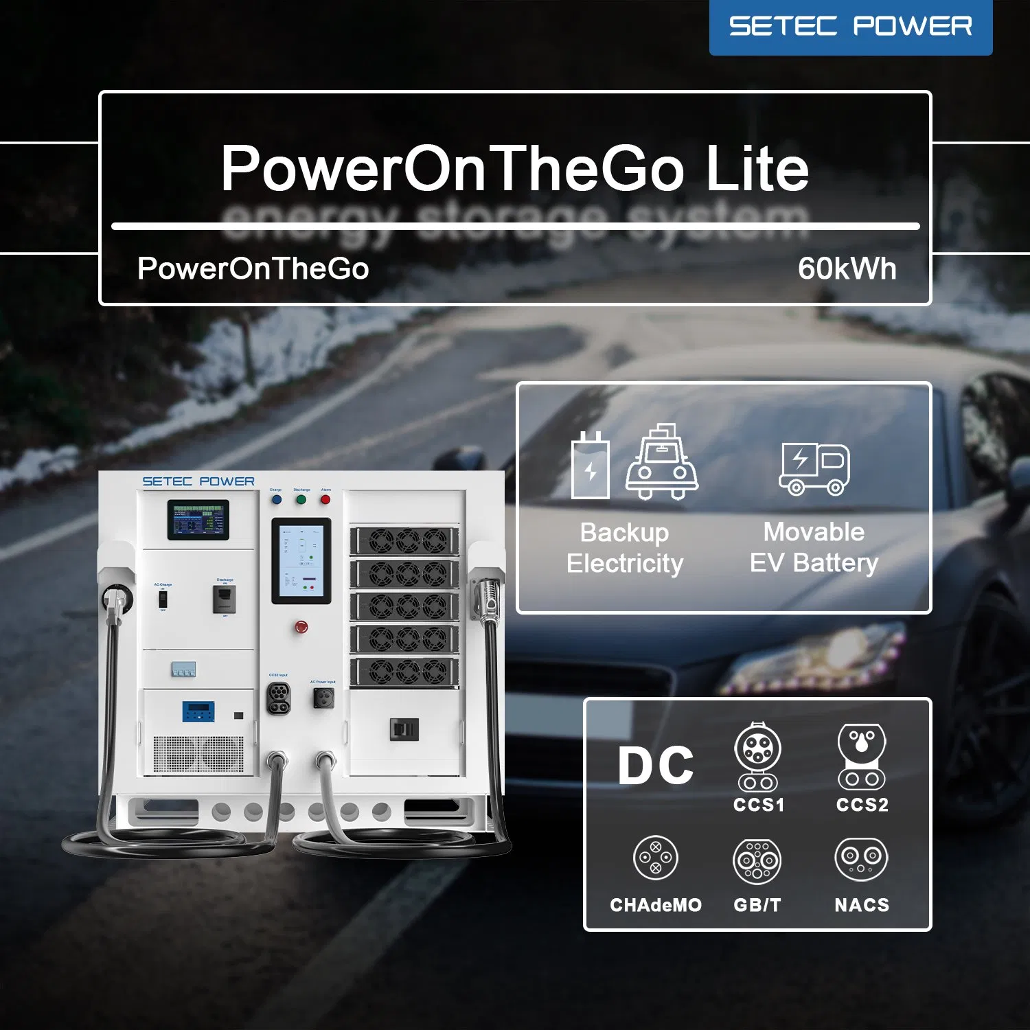 Sistema de Energia Solar Portátil SETEC POWER CCS CHAdeMO NACS 60kWh Bateria de Armazenamento de Energia Bateria de Armazenamento Solar